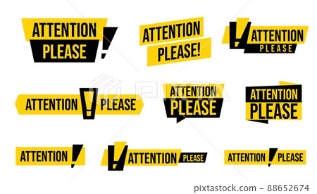 Attention please advertising badge sticker set. Important message, warning frame with exclamation point design. Important word, danger announcements information vector illustration isolated on white 88652674
