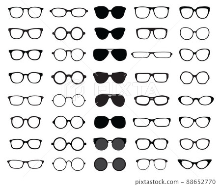 Black silhouettes of different eyeglasses on a white background 88652770
