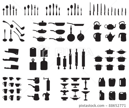 Black silhouettes of kitchenware on a white background Black silhouettes of kitchenware on a white background 88652771