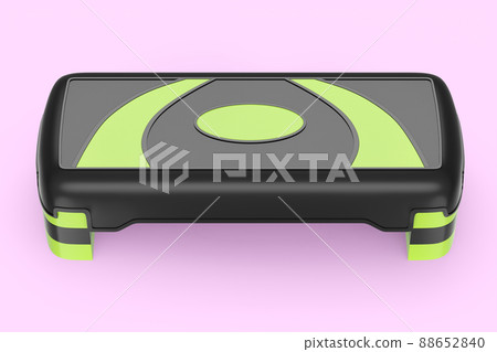 Stepper for fitness and green step platform for aerobics isolated on pink background. 3d rendering of sport equipment for fitness, trx and active workout Stepper for fitness and green step platform for aerobics isolated on pink background. 3d rendering of sport equipment for fitness, trx and active workout 88652840