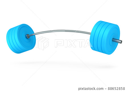 Abstract metal barbell with blue disks isolated on white background. 3d rendering of sport equipment for fitness and powerlifting 88652858