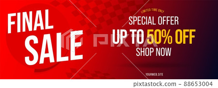 Final sale special offer up to 50 percent off header banner. Shop now promotion limited time only great discount red advertisement template design with website address vector illustration 88653004