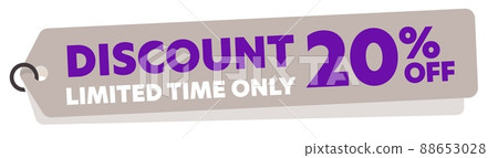 Discount 20 percent off limited time only promotion tag. Sale marketing label with price reduction for special store commerce campaign vector illustration isolated on white background 88653028