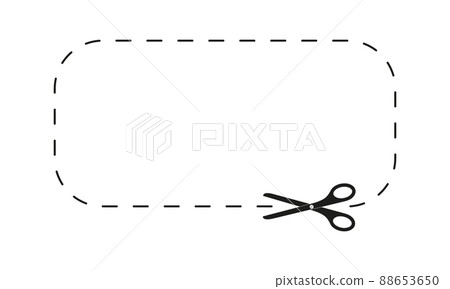 Scissors cutting rectangle shape with dashed line. Cut here icon for paper discount coupon, voucher, promo code isolated on white background 88653650