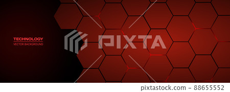 Red hexagonal abstract technology wide banner. 88655552