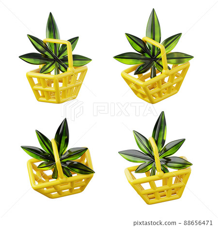 Cannabis leaf in shopping basket 3D icon. Medical marijuana, recreational weed, online shop concept Cannabis leaf in shopping basket 3D icon. Medical marijuana, recreational weed, online shop concept 88656471