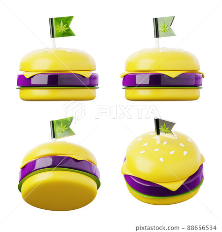 Burger with cannabis cbd oil medical marijuana 3D icon concept illustration. 88656534
