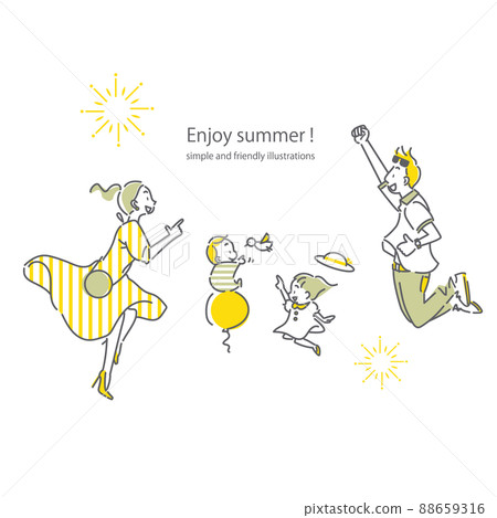 跳躍的家庭簡單而時尚的線條畫插圖 跳躍的家庭簡單而時尚的線條畫插圖 88659316