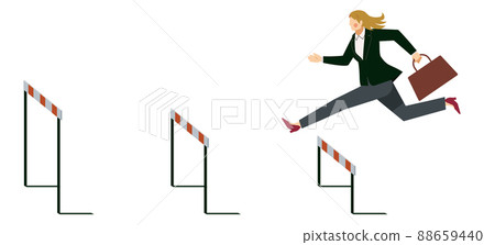 Business-related 8 life-like illustrations of Caucasian businessmen flying hurdles Successful growth career up 88659440