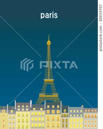 Paris paris Eiffel Tower tour eiffel night view travel poster 88659707