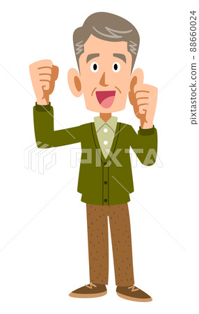 The whole body of an elderly man who is enthusiastic 88660024