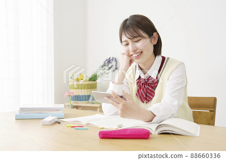 High school girl smartphone living room High school girl smartphone living room 88660336