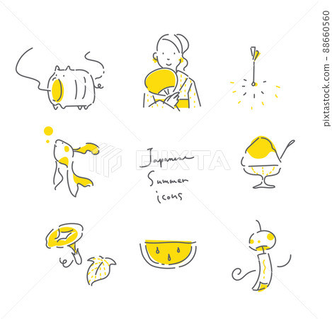 Freehand hand-painted Japanese summer illustration set Fashionable and weak line drawing illustration 88660560