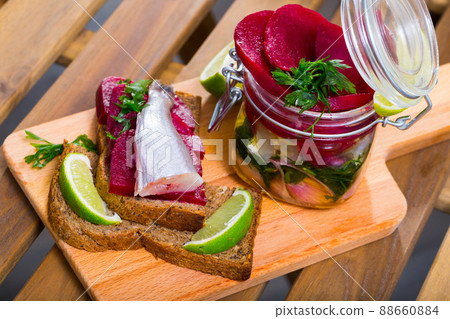 Homemade pickled blue whiting fish 88660884