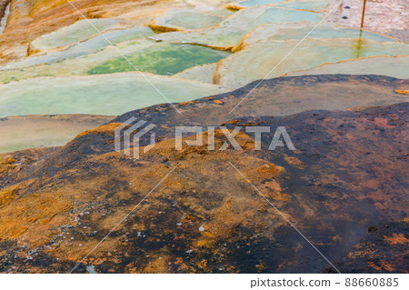 Hot springs white colored with turquoise blue water used like bath Hot springs white colored with turquoise blue water used like bath 88660885