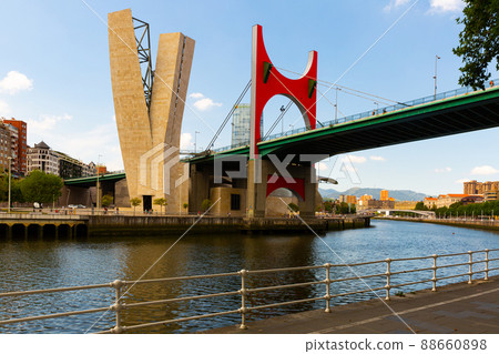 Modern bridge of La Salve crossing nervion river at Bilbao Modern bridge of La Salve crossing nervion river at Bilbao 88660898