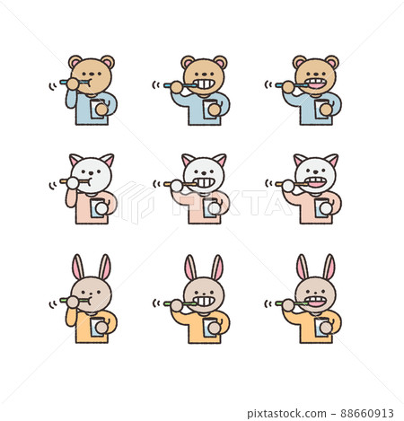Animal's illustration material set to brush teeth with a toothbrush 88660913