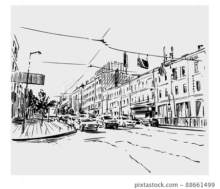 Ukraine Kyiv city before war hand drawn sketch 88661499