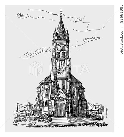 Sketch church in Ukraine before war hand draw 88661989
