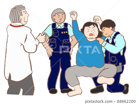一名患有精神分裂症的婦女和一名指定的心理健康醫生與一名警官一起接受體檢的插圖 88662200