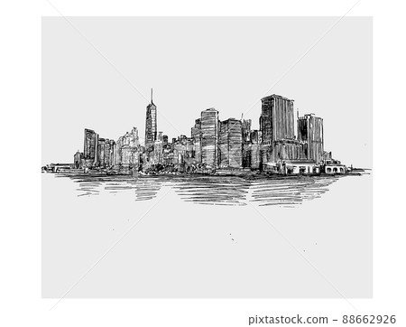 Sketch of cityscape along the river hand draw 88662926