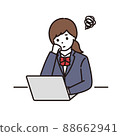 A high school girl in school uniform who is worried about her cheeks in front of a computer 88662941