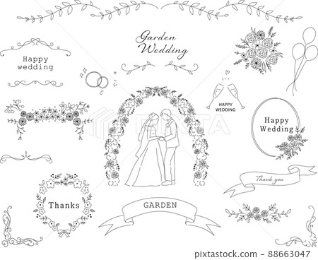 Wedding frame line drawing with characters 88663047