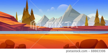 Autumn landscape with river in mountain valley Autumn landscape with river in mountain valley 88663306