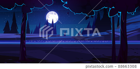 River with rocky shore and trees at night 88663308