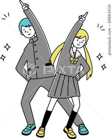 全身指向姿勢線的男女學生 全身指向姿勢線的男女學生 88663410