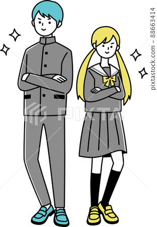 Male and female students with arm-folded pose lines 88663414