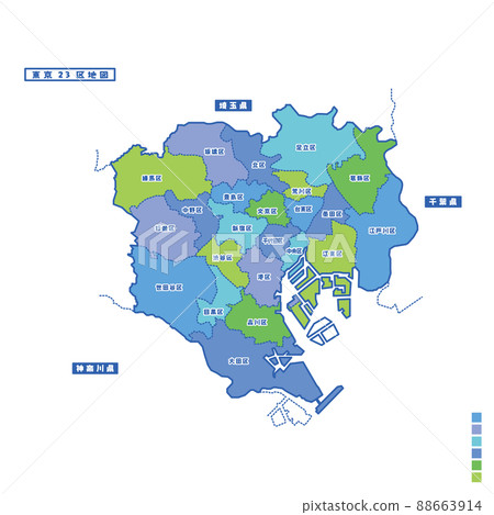 Tokyo special wards, Tokyo 23 wards map I tried... - Stock Illustration ...