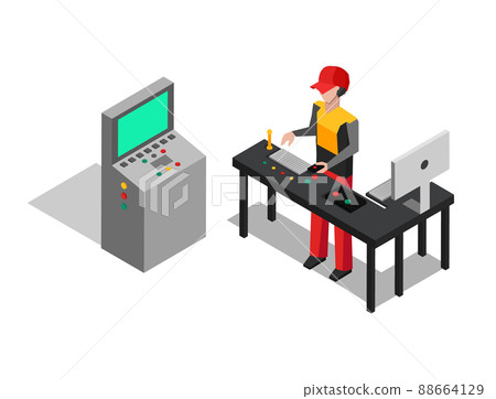 Factory and Operator at Work Vector Illustration 88664129
