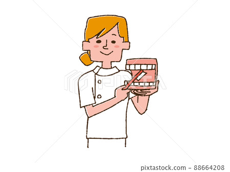 牙科保健員解釋牙膏漫畫手寫人矢量，線條畫顏色 88664208