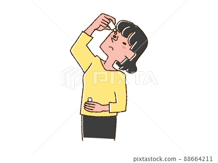 一個女人指著眼藥水，一個滑稽的手寫人物矢量，線條畫上的顏色 88664211