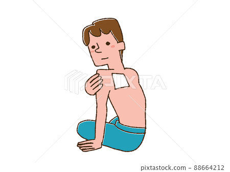 A man who puts a compress on a comical handwritten person vector, color on a line drawing A man who puts a compress on a comical handwritten person vector, color on a line drawing 88664212
