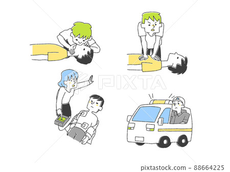 Illustration set related to emergency medical care Comical handwritten person vector, color on line drawing 88664225