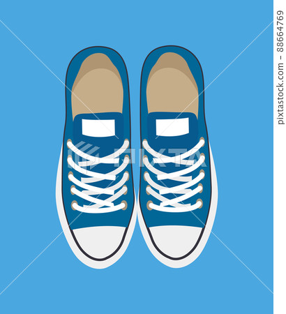 Pair of Casual Sneakers Isolated on Blue Backdrop Pair of Casual Sneakers Isolated on Blue Backdrop 88664769