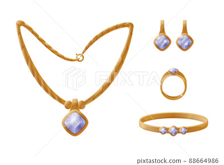 Chain of Gold and Ring Set Vector Illustration Chain of Gold and Ring Set Vector Illustration 88664986