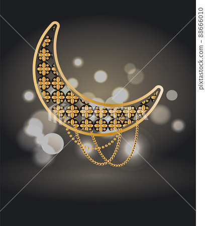 Ramadan Kareem Poster with Crescent Isolated on Black 88666010