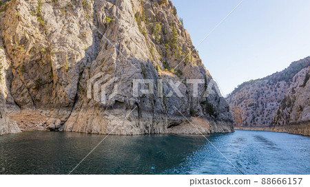 Double water footprints from a boat on the water in Green Canyon in Turkey 88666157