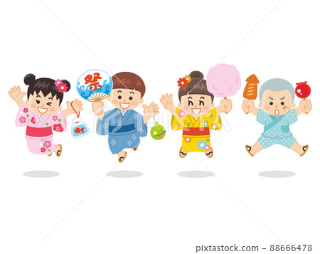 Summer festival children wearing yukata 88666478