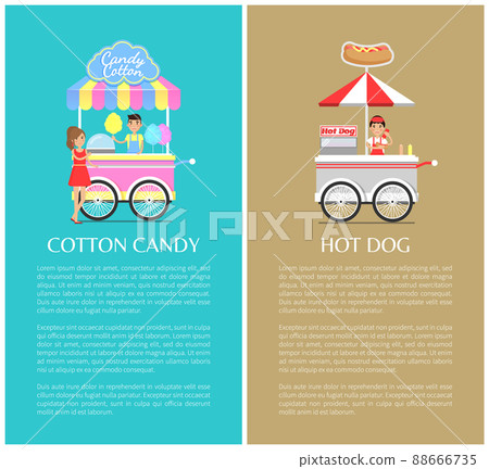 Hot Dog and Cotton Candy Stands Colorful Icons 88666735
