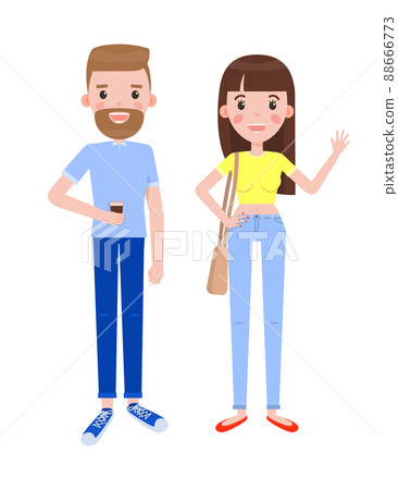Bearded Guy with Coffee and Young Pretty Girl 88666773