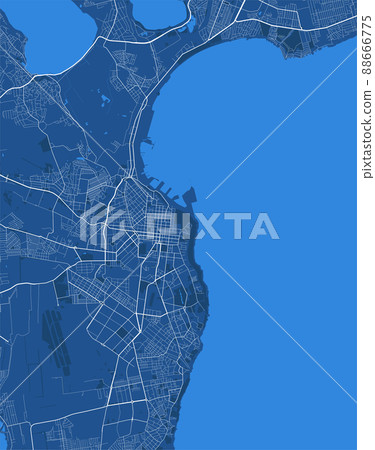Detailed vector map poster of Odesa city, linear print map. Blue skyline Odessa urban panorama. Detailed vector map poster of Odesa city, linear print map. Blue skyline Odessa urban panorama. 88666775
