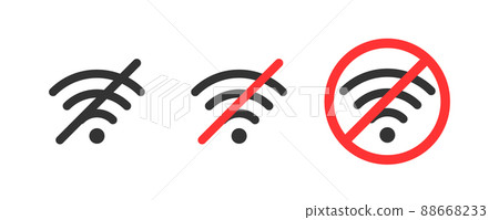 Failure wifi icon. Offline symbol. No Internet connection icon. Simple wifi signal sign. Disconnected wireless internet signal. Problem access. Vector illustration isolated on white background 88668233