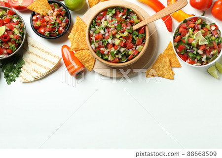 Mexican food concept with Pico de Gallo on white background Mexican food concept with Pico de Gallo on white background 88668509