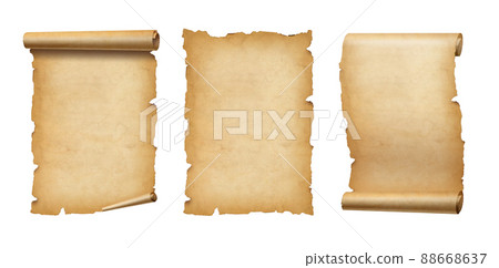 Old Parchment paper scroll set isolated on white. Vertical banners 88668637