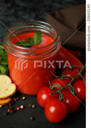 Concept of tasty eating with Gazpacho soup, close up Concept of tasty eating with Gazpacho soup, close up 88669140