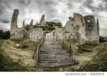 Entrance gate into the ruins of Oponice castle, Slovakia Entrance gate into the ruins of Oponice castle, Slovakia 88669645